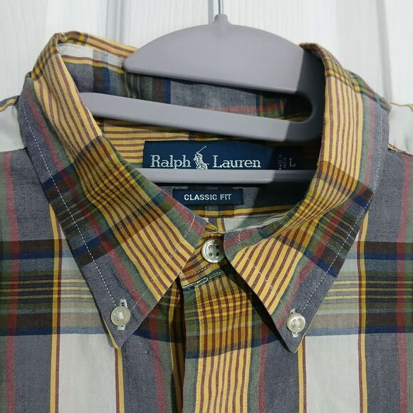 Ralph Lauren L Classic Fit Yellow Plaid Short Sleeve Button-Down Shirt - Picture 3 of 8